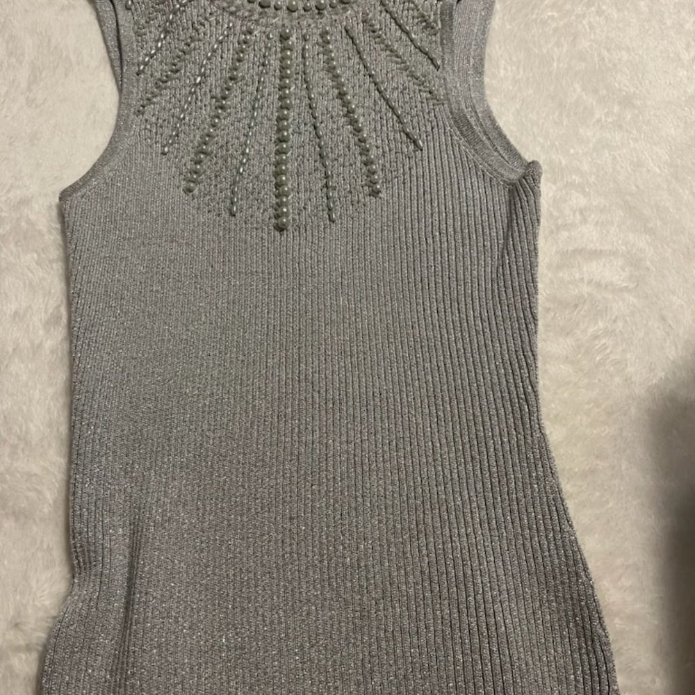 Cache' , Silver, Size Medium Silk and Cotton Sweater